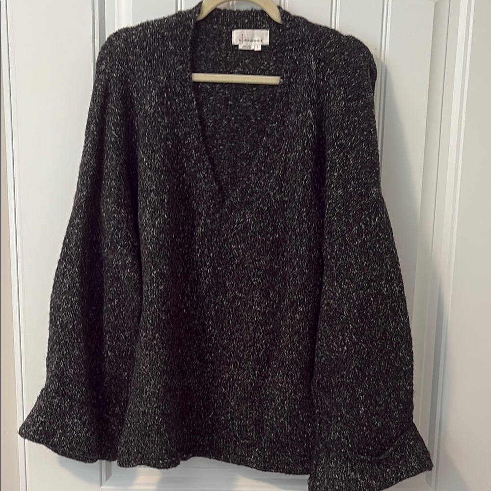 Anthropologie Black V-Neck Sweater with Flared Sleeves